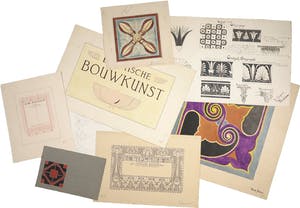 Niet of onleesbaar gesigneerd - Gouache en potlood, Lot van acht ontwerptekeningen kopen? Bied vanaf 1!