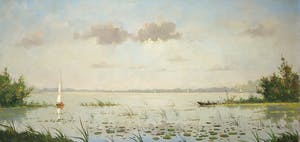 Niet of onleesbaar gesigneerd - Olieverf op doek, Gezicht op een plas - Ingelijst kopen? Bied vanaf 1!