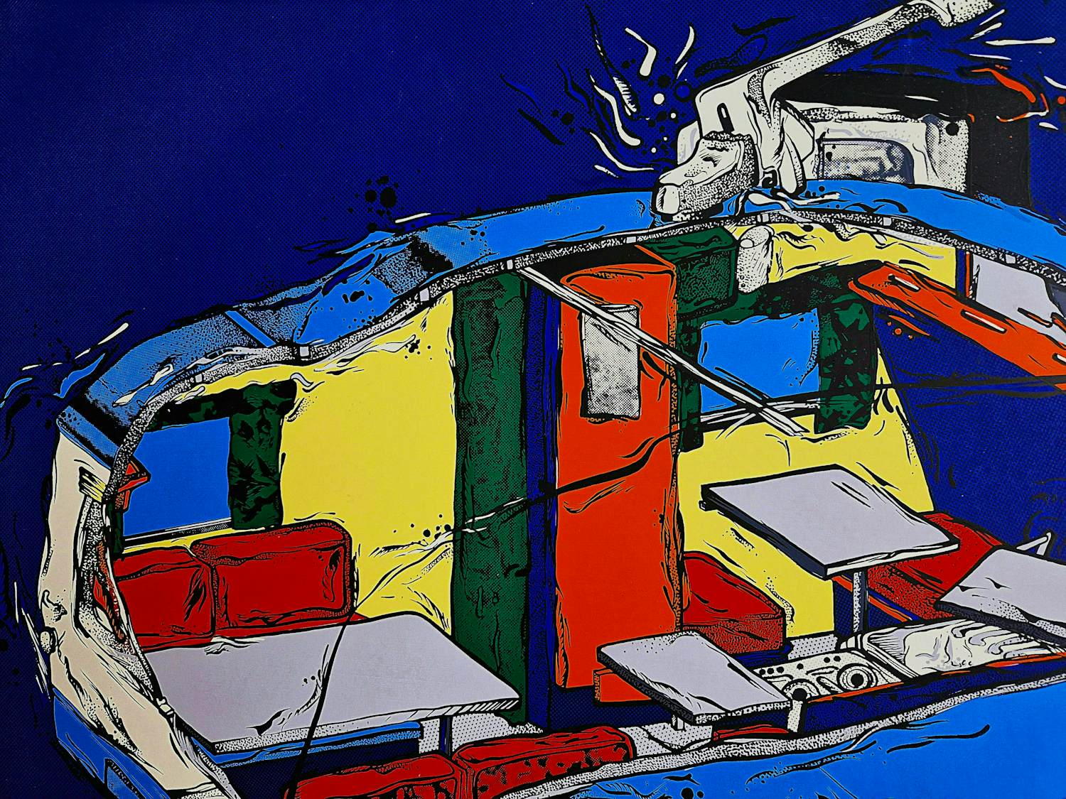 Emiel Hoorne - Originele Belgische jaren 70 POP-ART Zeefdruk "auto caravan opener" bep. oplage kopen? Bied vanaf 53!