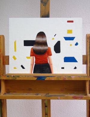 Gerard Boersma - Boerenmeisje Met Koe (Vrouw kijkend naar schilderij van Bart van der Leck) kopen? Bied vanaf 150!