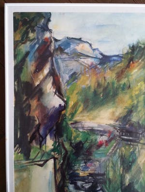 Bob ten Hoope - Kleurrijk bergland met vallei en huizen. kopen? Bied vanaf 150!