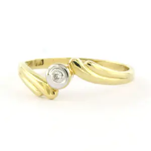 14k bicolour gouden ring met briljant geslepen diamant tot. 0.02ct – F/G - VS/SI kopen? Bied vanaf 220!