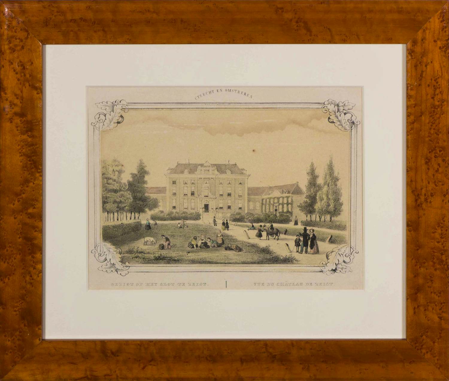 Niet of onleesbaar gesigneerd - Litho, Utrecht en omstreken - Gezigt op het Slot te Zeist - Ingelijst kopen? Bied vanaf 20!