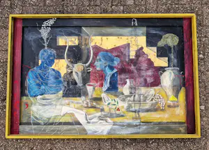 Jean-Christophe Donnadieu - Mega groot olieverf "nature morte aux buste bleu" gesigneerd kopen? Bied vanaf 91!