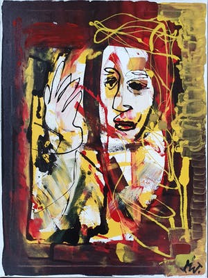 Martin van Wordragen - Wuivende dame in venster - Ingelijst kopen? Bied vanaf 340!