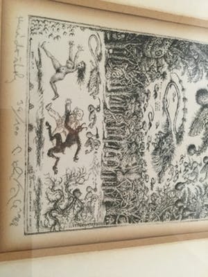 Niet of onleesbaar gesigneerd - bijzondere ets/potlood schilderij !!, kopen? Bied vanaf 10!