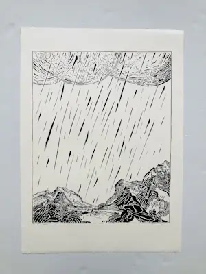 Pieter Holstein - berglandschap in de regen in zwart wit kopen? Bied vanaf 65!