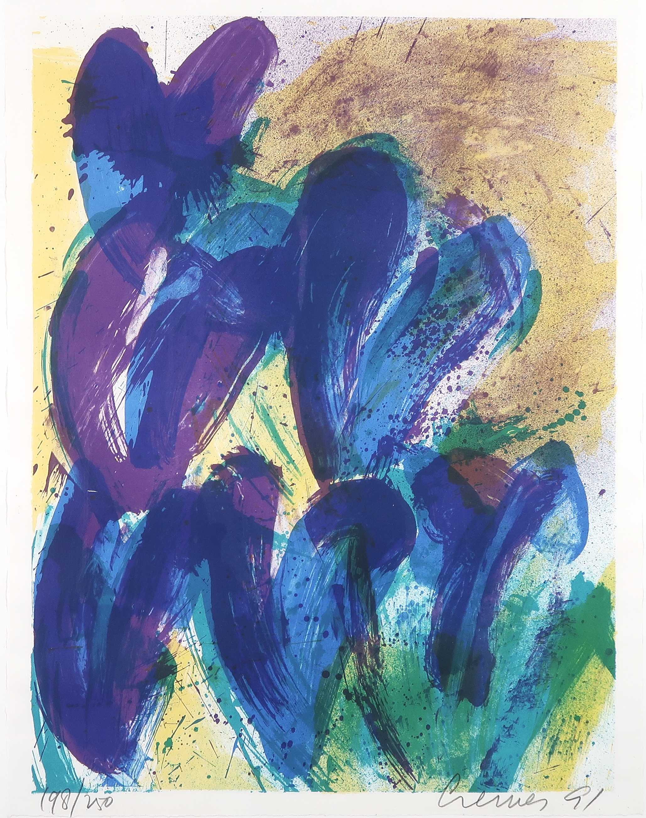 Jan Cremer - Zeefdruk, Paarse en blauwe tulpen - Ingelijst kopen? Bied vanaf 120!