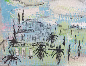 AcheterCharles Eyck - Huis tussen palmbomen, gouache op karton (mooi ingelijst)? Enchérissez de 350!