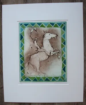 Ronald Tolman - Ets: Man op een steigerend paard zwaaiend met witte vlaggen - 1996 kopen? Bied vanaf 125!