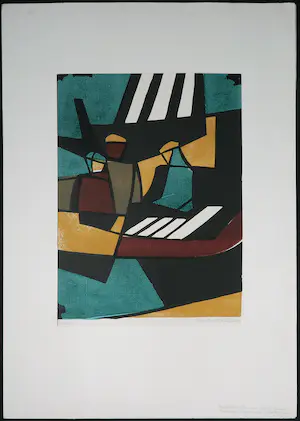 Karl Heinz Heuner - Linosnede, Drie vissers in een boot kopen? Bied vanaf 35!