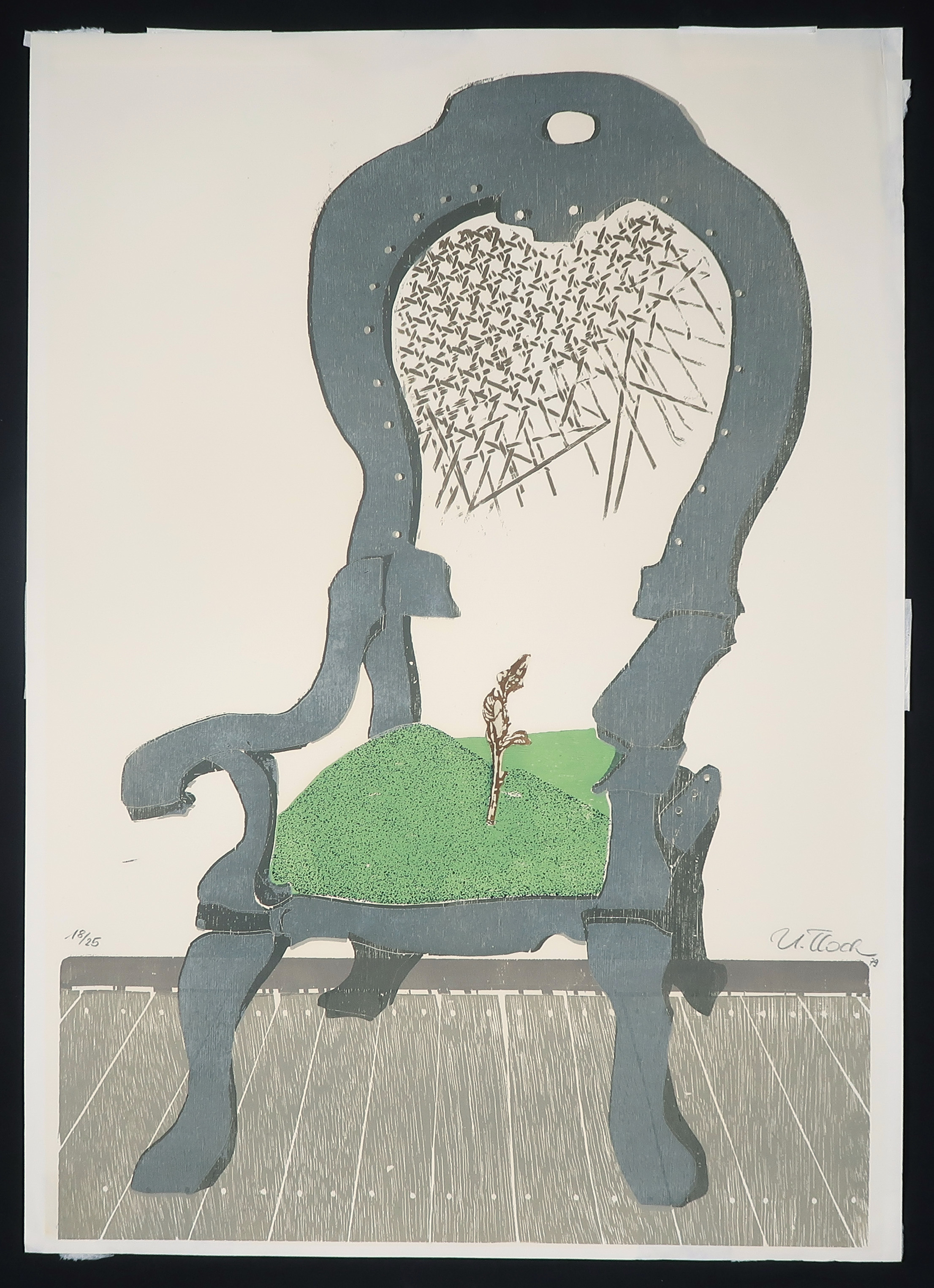 Niet of onleesbaar gesigneerd - Houtsnede, Stoel kopen? Bied vanaf 1!