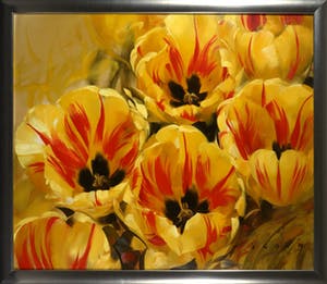 Igor Levashov - Acryl op doek, Gele tulpen - Ingelijst (Groot) kopen? Bied vanaf 600!