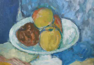 Pieter Fraterman - Olieverf op doek, Stilleven met bloemenvaas en vruchten - Ingelijst kopen? Bied vanaf 100!