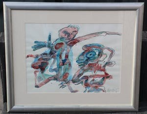 Lucebert - Prachtig gemengde techniek op papier - 1974 (nette lijst!) kopen? Bied vanaf 1995!