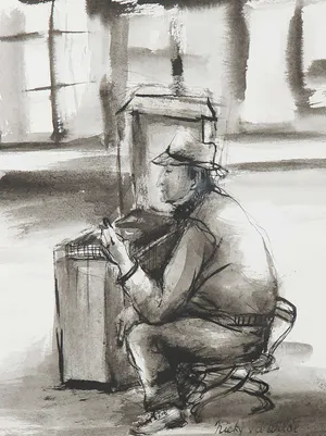 Nicky van der Wilde - Inkttekening, Zittende man kopen? Bied vanaf 1!