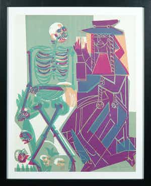 H.A.P. Grieshaber - Houtsnede op Japans papier, Totentanz von Basel - Ingelijst verkocht voor € 1!