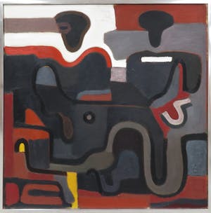 Ed Dukkers - Olieverf op doek, Abstracte compositie met figuren - Ingelijst (Groot) kopen? Bied vanaf 500!