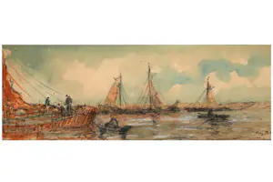 Wim Bos - Gemengde Techniek - Vissersboten op Zee kopen? Bied vanaf 150!