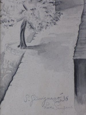 Lode Sengers - San Gimignano straatbeeld - Tekening kopen? Bied vanaf 150!