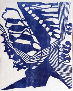 Anneke van der Mandele - abstracte houtsnede - 1968 - op Japans rijstpapier verkocht voor € 40!