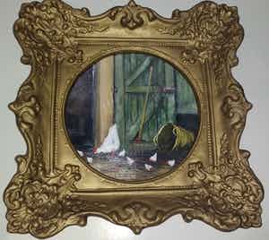 Niet of onleesbaar gesigneerd - Kippen op een erf verkocht voor € 1!