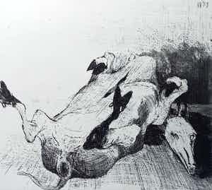Henk Huig - Overleden dier, aquatint ets verkocht voor € 35!