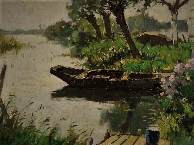 Niet of onleesbaar gesigneerd - "Lentedag Hollands Polderlandschap" olieverf ca. 1930 gesigneerd  kopen? Bied vanaf 1!