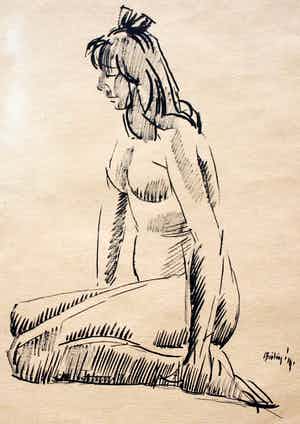 Herman Bieling - Pen tekening: naakt verkocht voor € 65!