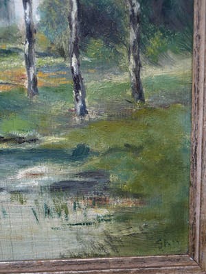 Niet of onleesbaar gesigneerd - Olieverf op paneel , Landschap met vrouw – ingelijst - oud kopen? Bied vanaf 1!