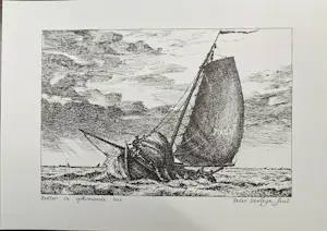 Peter Dorleijn - 4 gravures van platbodems op de Zuiderzee kopen? Bied vanaf 40!