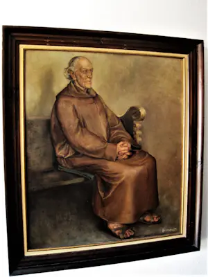 Len Landzaat - GROOT omstr. 1940 realistisch geschilderd olieverf portret van een geestelijke kopen? Bied vanaf 84!