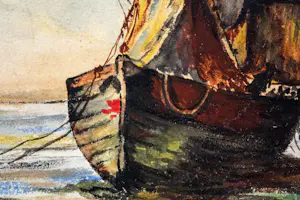 Niet of onleesbaar gesigneerd - Bomschuit op het strand kopen? Bied vanaf 10!