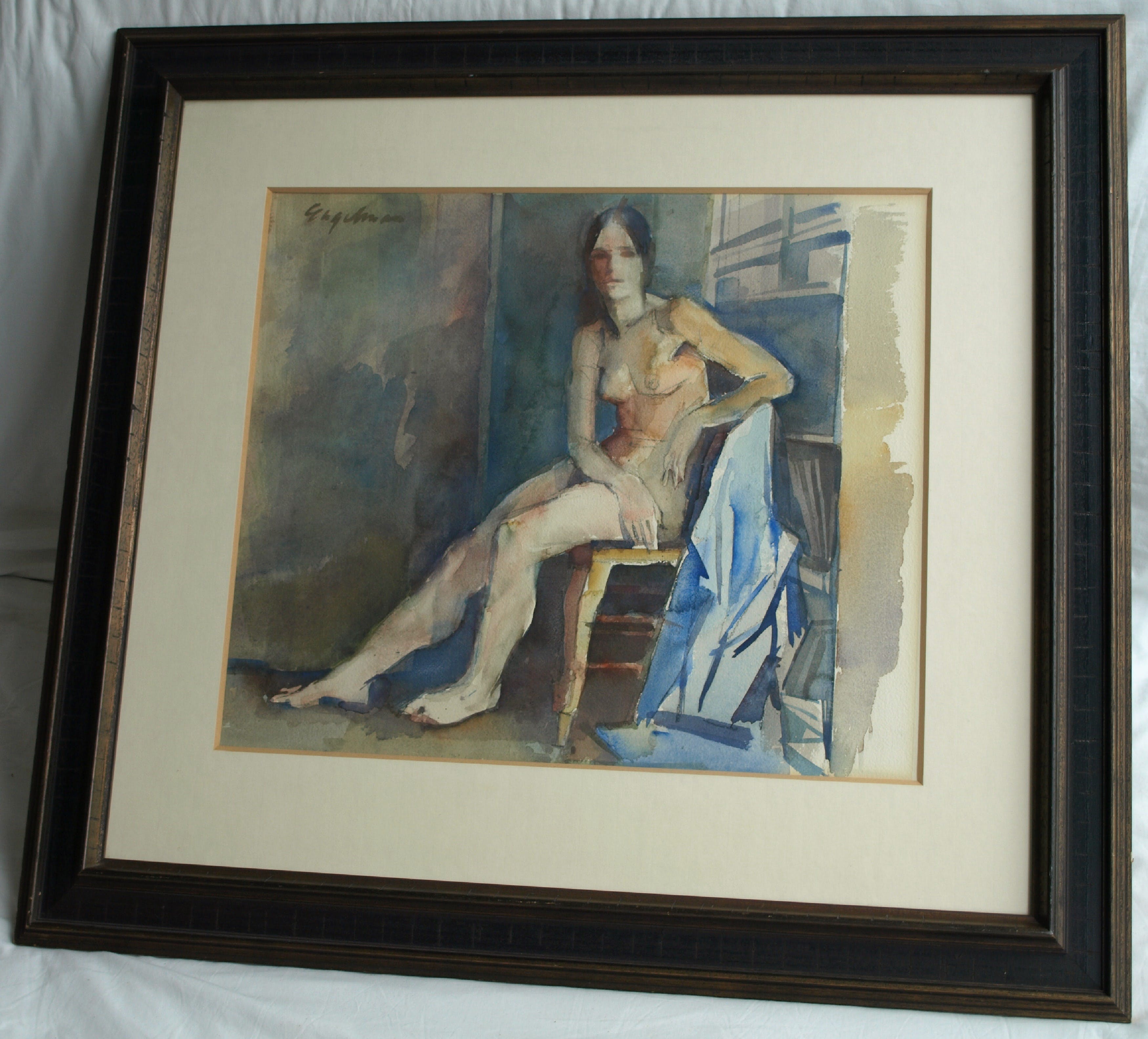 Jan Engelman - Aquarel , Naakte vrouw op een stoel – gesigneerd & ingelijst – ca 1970 kopen? Bied vanaf 100!