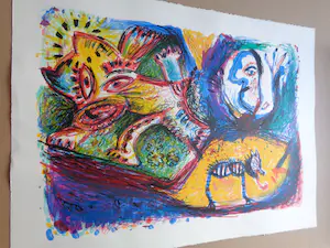 Rik van Iersel - KLEURRIJKE FIGUREN / KLEURLITHO / 57x77cm / SIG / 1990 kopen? Bied vanaf 35!