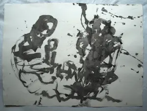 Anton Heyboer - Acrylverf , Abstracte voorstelling Moeder met Kind – 79 x 107 cm. kopen? Bied vanaf 150!