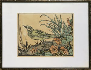 Niet of onleesbaar gesigneerd - Houtsnede, Vogel bij vijver kopen? Bied vanaf 1!