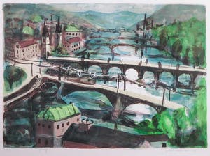 Jeroen Hermkens - Zeefdruk, Praag bruggen - Ingelijst kopen? Bied vanaf 60!