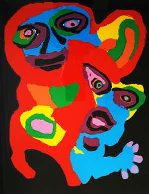 Karel Appel - Figuren, litho (mooi ingelijst, groot) verkocht voor € 1100!