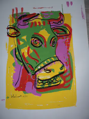 Peter Klashorst - Zeefdruk, titel. "Cow Green ". kopen? Bied vanaf 35!