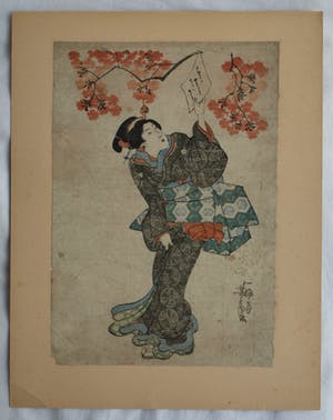 Niet of onleesbaar gesigneerd - Japanse prent, “Vrouw met brief” - aquarelverf en inkt op papier kopen? Bied vanaf 10!