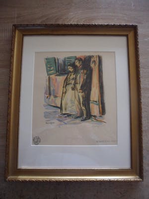 Ernst Bischoff-Culm - Kleurenlitho, Titel, Brand, straatbeeld met koppel. kopen? Bied vanaf 30!