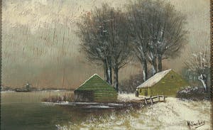 Niet of onleesbaar gesigneerd - Olieverf op board, Winterlandschap - Ingelijst kopen? Bied vanaf 1!