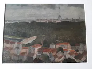 Jasper Pasman - Olieverf op papier, zicht op de Eifeltoren. kopen? Bied vanaf 40!