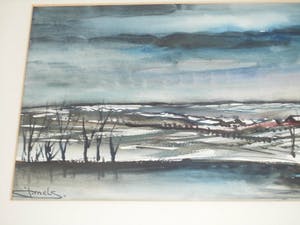 Jacques Mels - Aquarel - Winterlandschap kopen? Bied vanaf 50!