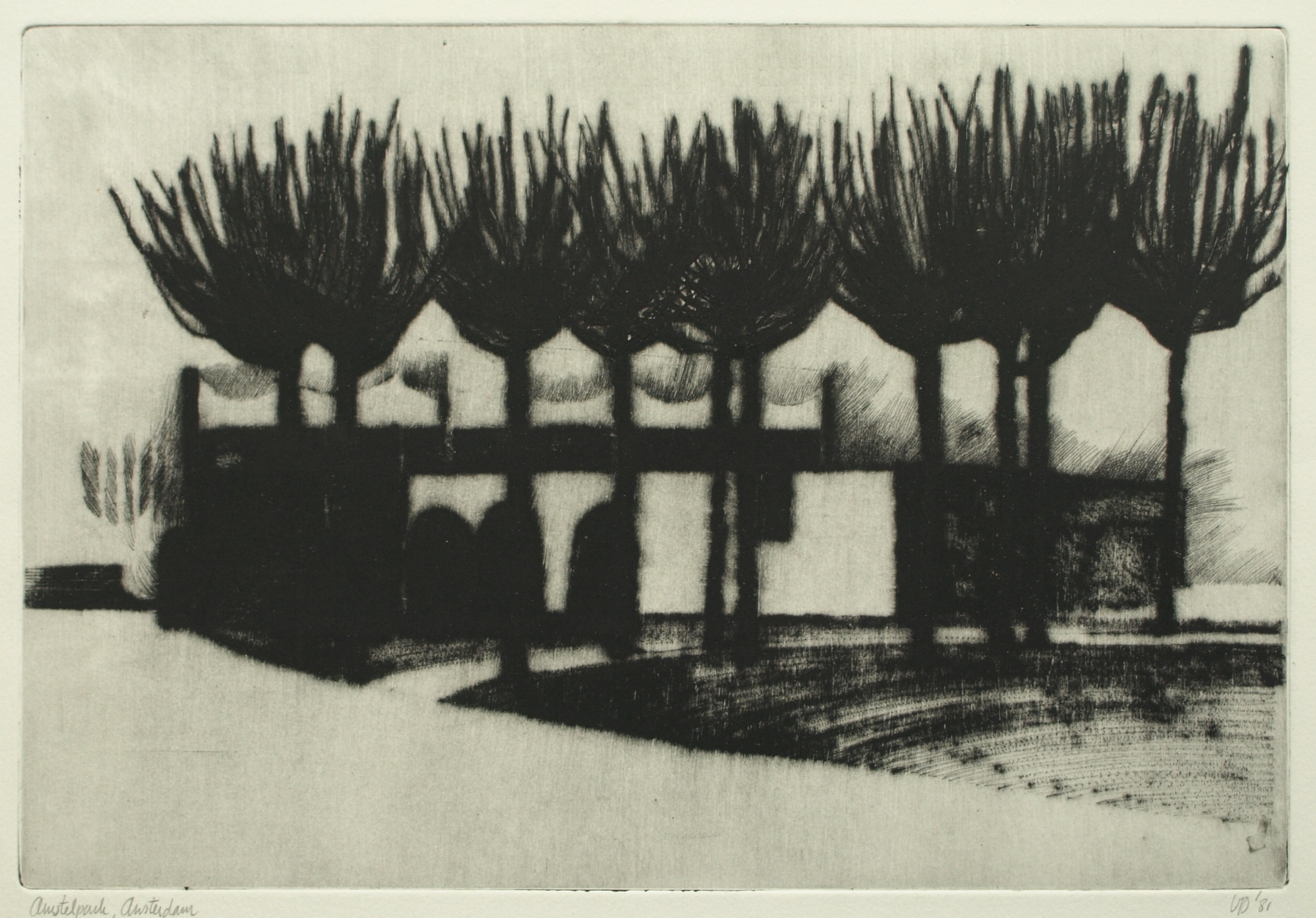 Uto Hogerzeil - Ingelijste ets en aquatint , Amstelpark, Amsterdam – 1981 – Lijst, 41 x 51 cm. kopen? Bied vanaf 20!