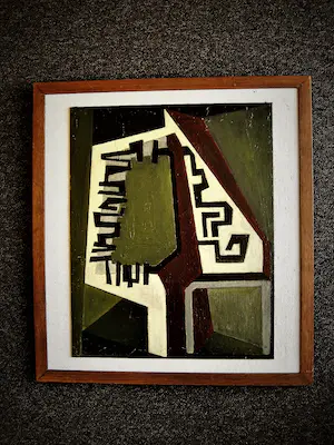 Willy Rams - Naïeve kunstenaar - olieverf 1980 - Abstrakte boom en huis- gesigneerd kopen? Bied vanaf 39!