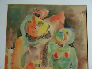 Niet of onleesbaar gesigneerd - Ingelijste aquarel & inkt , Man en Vrouw – gesigneerd – Lijst, 44 x 35 cm. kopen? Bied vanaf 1!