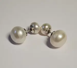 Nieuwe zilveren natuurlijke parel dubbelzijdige omkeerbare,  oorstekers kopen? Bied vanaf 85!