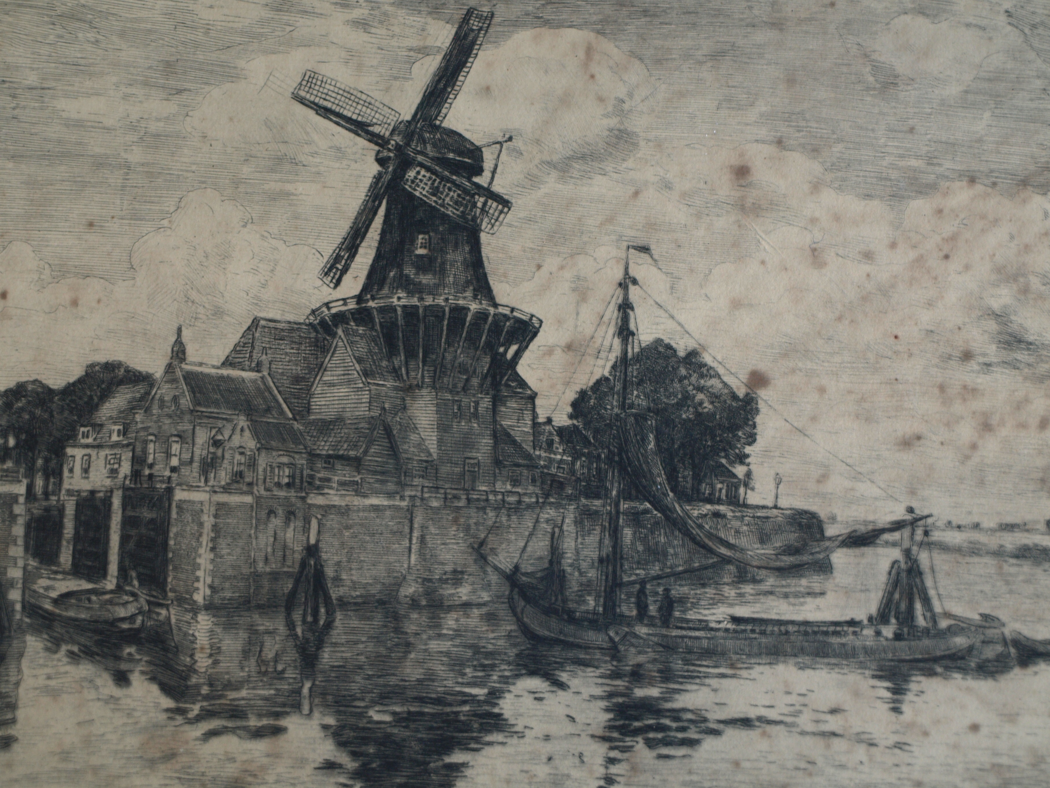 Waalko Jans Dingemans (sr.) - Ets, Molen aan het water – gesigneerd & ingelijst - 1917 kopen? Bied vanaf 1!